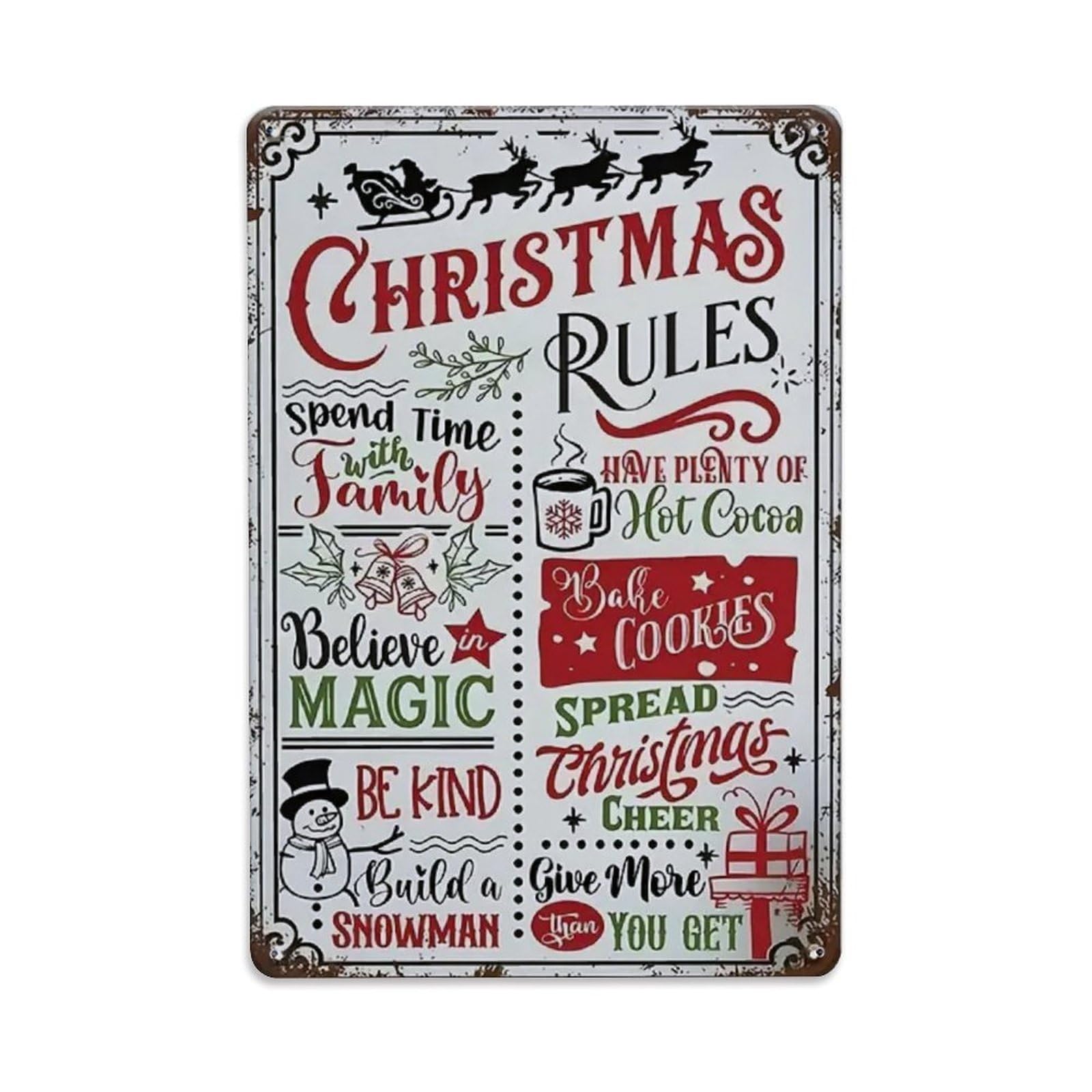 Rkundrne Vintage Christmas Rules Metal Tin Sign Garden Bedroom Cafe Bar Man Cave Home Wall Decor Metal Poster 8X12 In