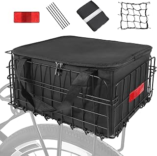 Lunies Folding Rear Bike Basket with Waterproof Liner Bag - 56lb Capacity, Quick Release for Pets, Groceries, Dogs on Most Bikes