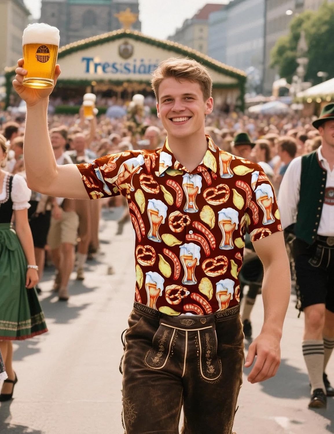 Men's Bavarian Oktoberfest Novelty Button Down Shirt, M-4XL