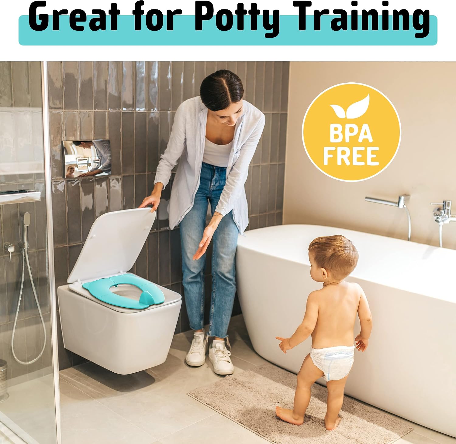 Maliton Travel Potty Seat for Toddler & Kid Travel, Portable Foldable Potty Seat with Storage Bag, Non-Slip Potty Training Toilet Seat Cover wth Splash Guard (Aqua Green)