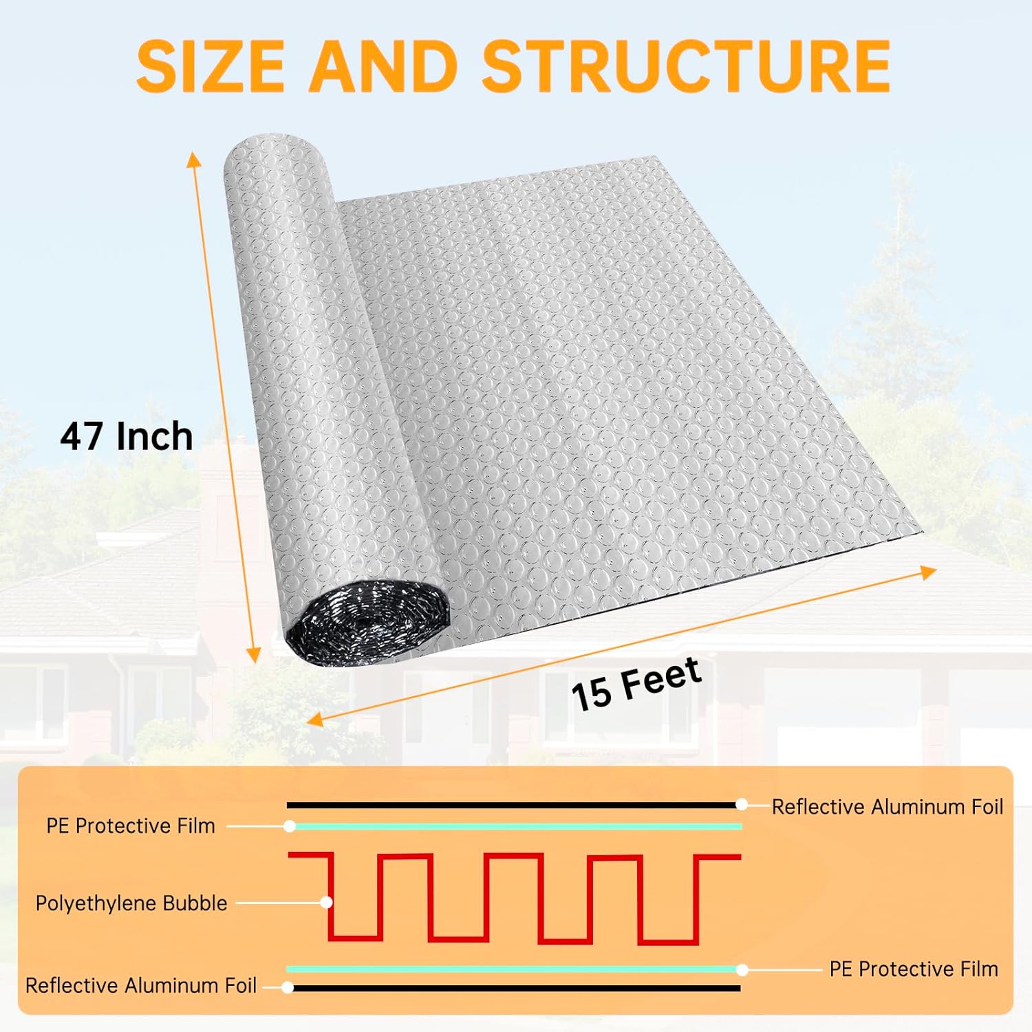 Reflective Foil Insulation, Double Reflective Bubble Insulation Sheet, Aluminum Foil Bubble Shield, Radiant Barrier Roll for RV Windows Weatherproofing (47''x 15Ft)