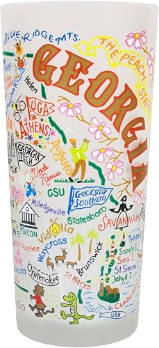 Catstudio Drinking Glass, Georgia Frosted Glass Cup for Kitchen, Drinking Glasses, 15oz Dishwasher Safe Tumbler for Georgia Lovers