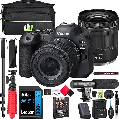 Canon EOS R6 Mark II Full Frame Mirrorless Camera Body with RF 24-105mm F4-7.1 is STM Lens 5666C018 (Renewed) Bundle with Bag + Microphone + Monopod + Photography Ebook & Accessories Kit