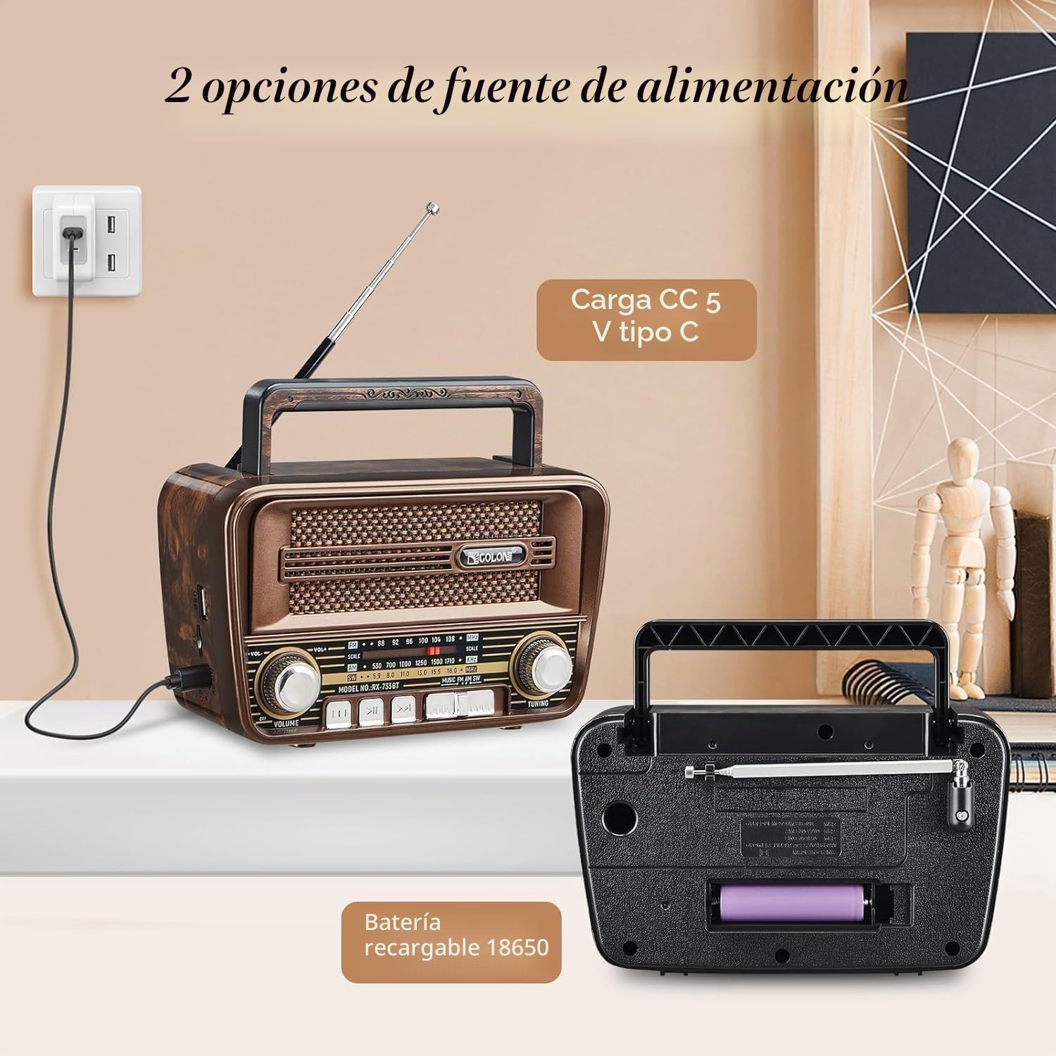 Gelielim Radio retro AM FM, radios portátiles de onda corta con la mejor recepción, altavoz Bluetooth 5.3, radios alimentadas por pilas, compatible con tarjeta TF/USB, idea de regalo para mayores