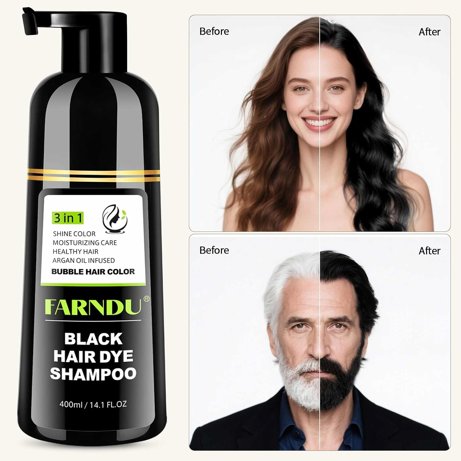 Black Hair Dye Shampoo- Gray Coverage, Herbal Natural 3 in 1 Hair Color Shampoo for Men & Women - Image 4