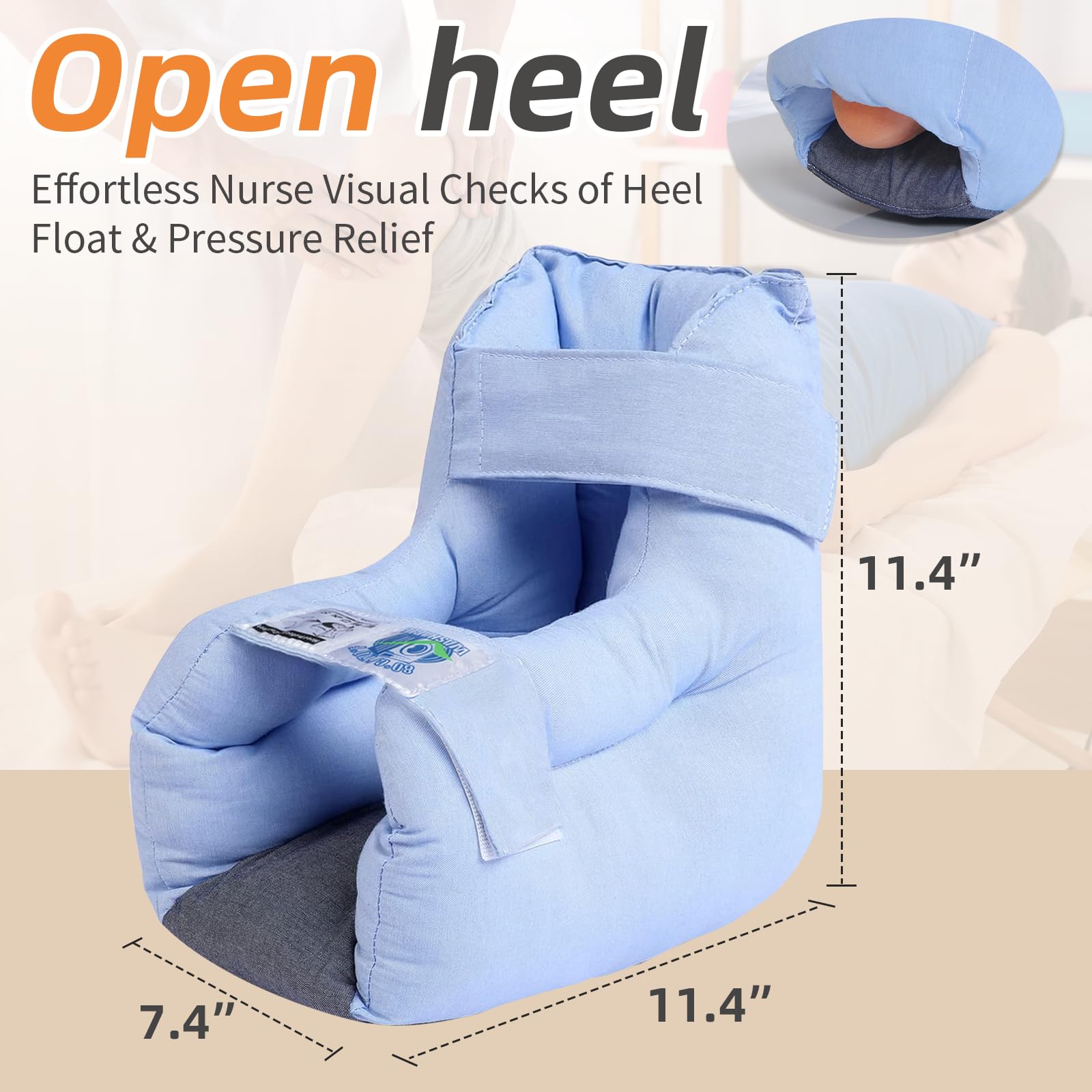 EZ Assistive Protezione per tallone per piaghe da decubito, cuscino per piaghe da decubito, con 2 cinghie per il recupero del dolore al tallone, lavabile e riutilizzabile, confezione da 1 pezzo (blu