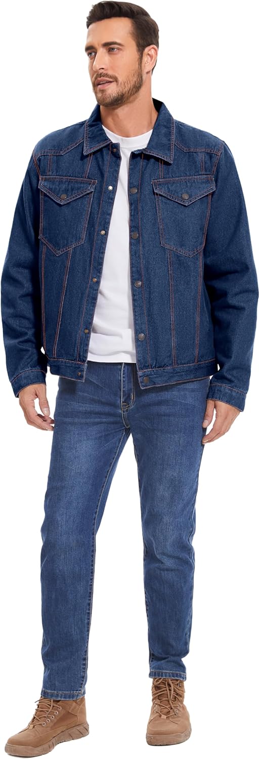 Flygo Mens Sherpa Fleece Lined Denim Jackets Winter Warm Snap Turn Down Collar Trucker Jacket Cowboy Thicken Heavy Duty Coat - Image 5