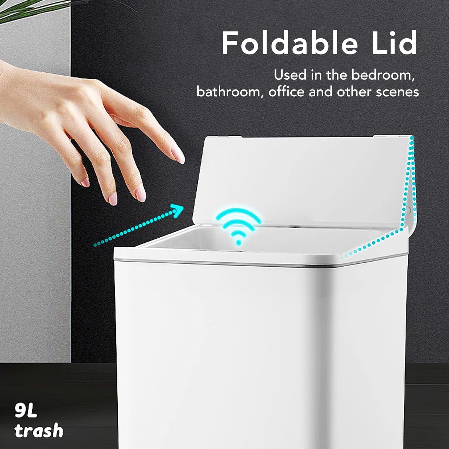 Tyenaza Mini Desktop Trash Can with Lid, 9L Intelligent Induction Garbage Bin USB Charging Automatic Small Garbage Can for Bathroom, Dresser, Bedroom, Office, RV (Grey)