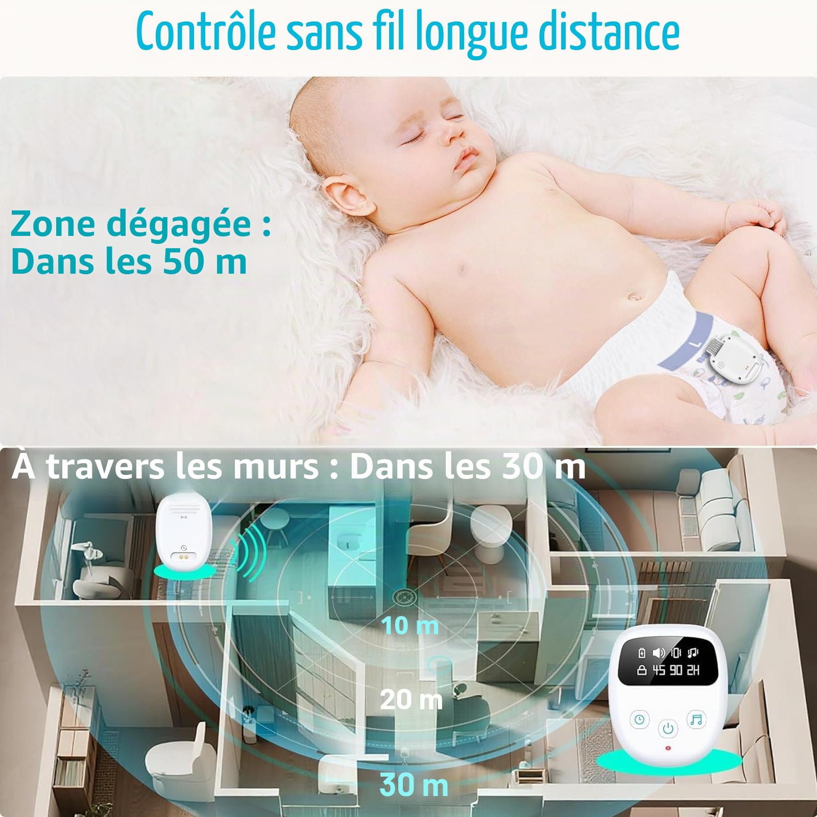 Alarme sans fil pour enfants et filles, rechargeable USB-C, haute sensibilité, son fort et vibration, 3 modes, design compact pour pot de nuit