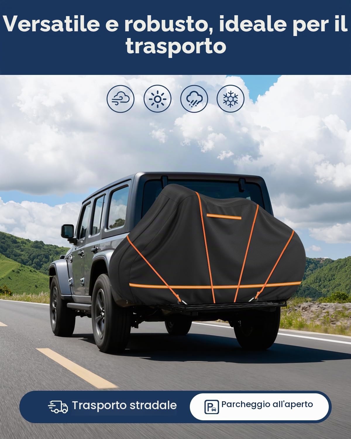 Telo Copribici per Camper 2 Bici in 420D Impermeabile Fodera Cotone | Telo Copri Bicicletta da Esterno, Copribicicletta Esterno e Antivento per Trasporto con 2 Corde Elastiche e 4 Coprimanubrio