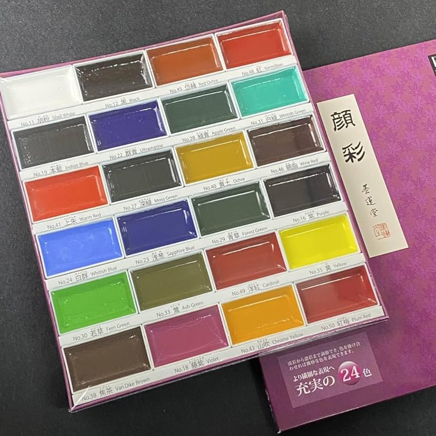 Amazon.co.jp: 墨運堂 顔彩 24色セット 水墨画 水彩画 顔料 絵手紙