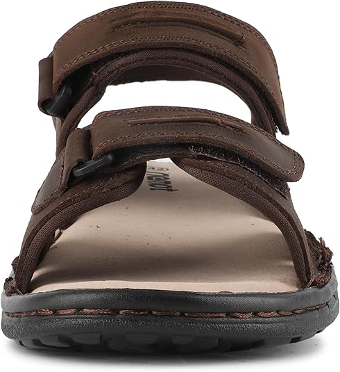 TIESTRA Herenslippers, leer, sandalen, klittenbandsluiting, open teen, zachte zomer, vrije tijd, antislip, rubberen zool, zee, strand, outdoor, bruin, maat 41-47, bruin, 46 EU