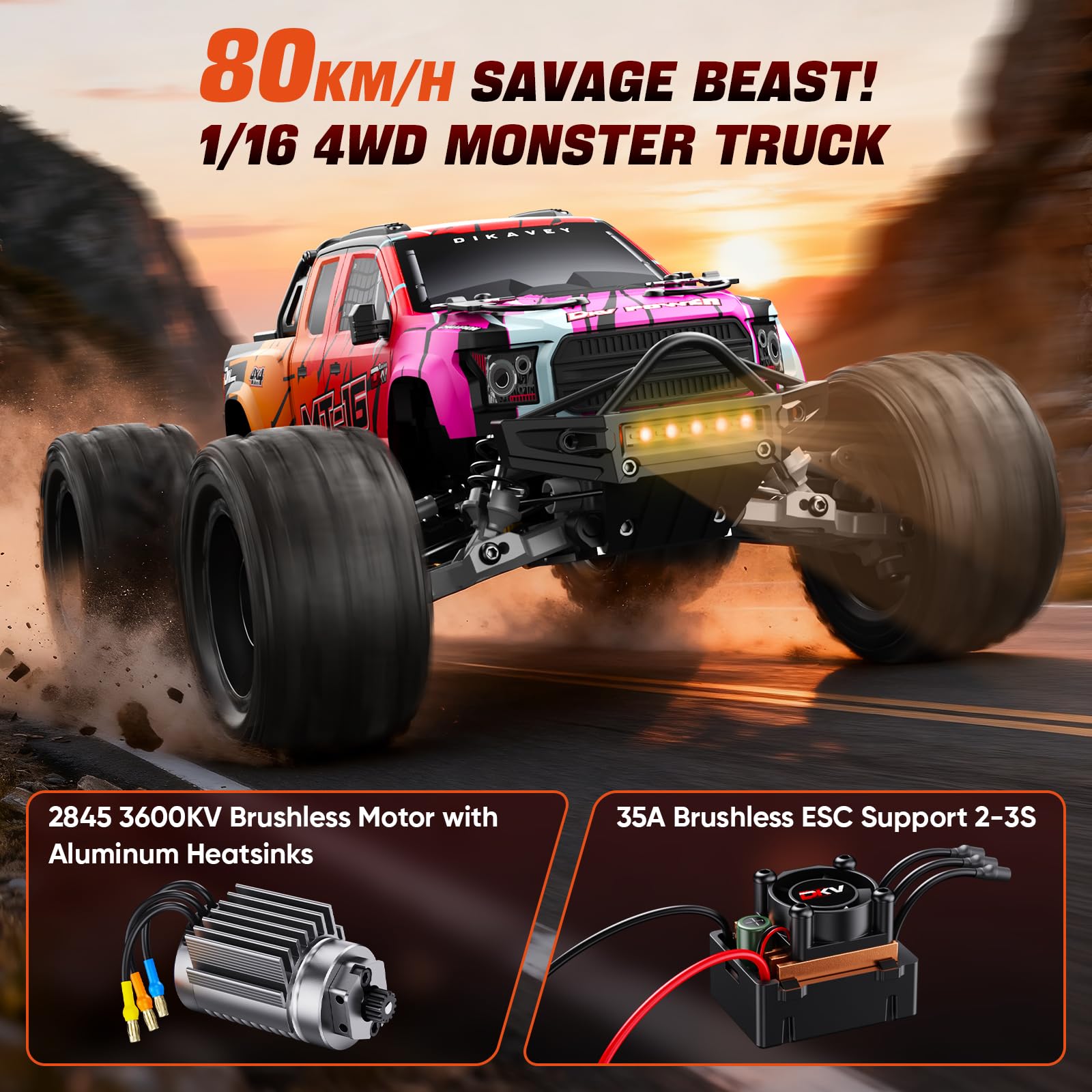 1/16 50 MPH bürstenloser 4WD RC-Truck, aufrüstbare All-Terrain-Fernsteuerungsautos mit 3S-Batterie, wasserdichter, schneller Offroad-RC-Truggy für Erwachsene