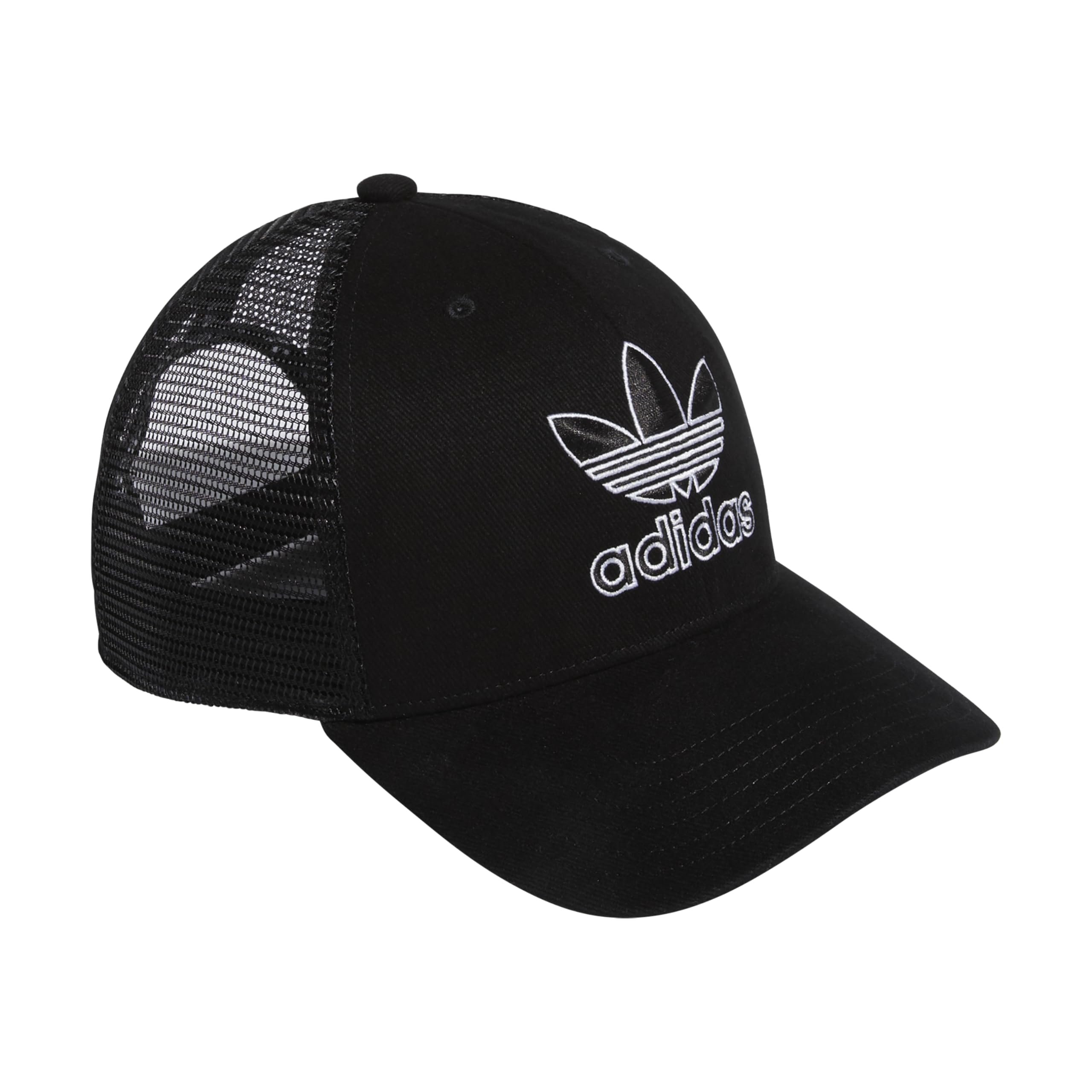adidas Originals Men's Icon Trucker Structured Precurve Snapback Cap, Black/Black/White, One Size