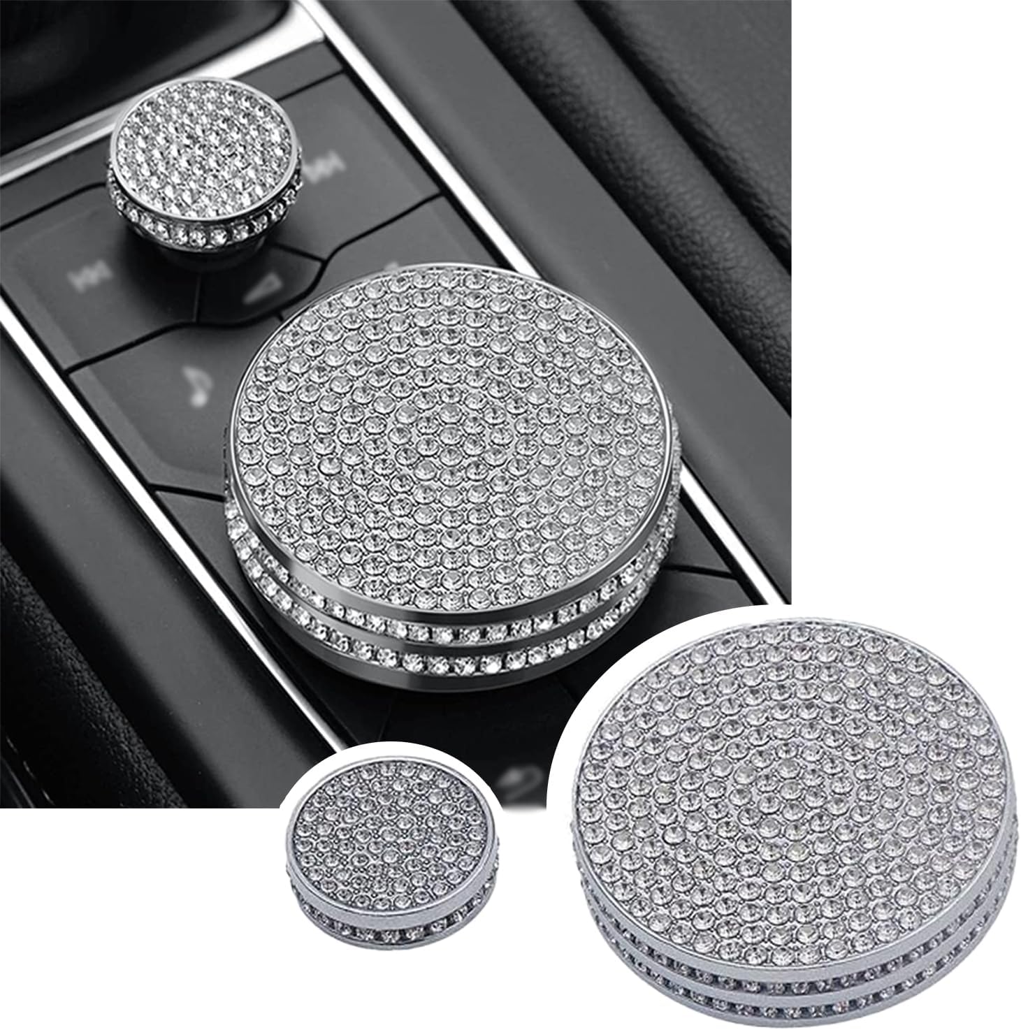 2pcs Bling Multimedia Volume Knob Cover, Crystal Rhinestone Decals Compatible with Cadillac CT5/CT6/XT4/XT5/XT6 (2017-2023), Car Interior Trim Sticker