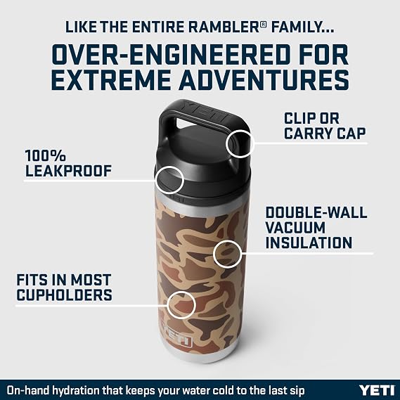 YETI Rambler Bottle Chug, Vacuum Insulated Stainless Steel Bottle with Chug Cap, Wetlands Camo, 18 oz (532 ml)