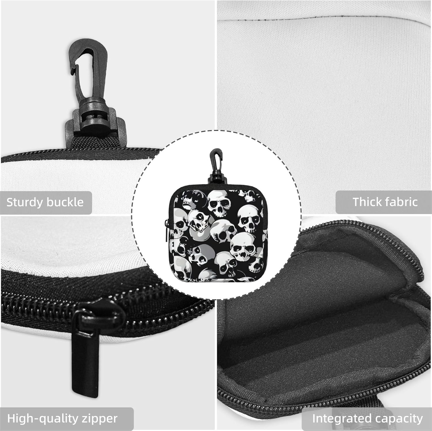 Black Skull Print Versatile Square Storage Bag Travel Organizer Pouch Toiletry Home Office Gift image 5