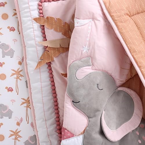 Miniatura 6 de The Peanutshell Juego de ropa de cama para cuna Safari para niñas, juego de edredón de algodón orgánico de 4 piezas, decoración de guardería de