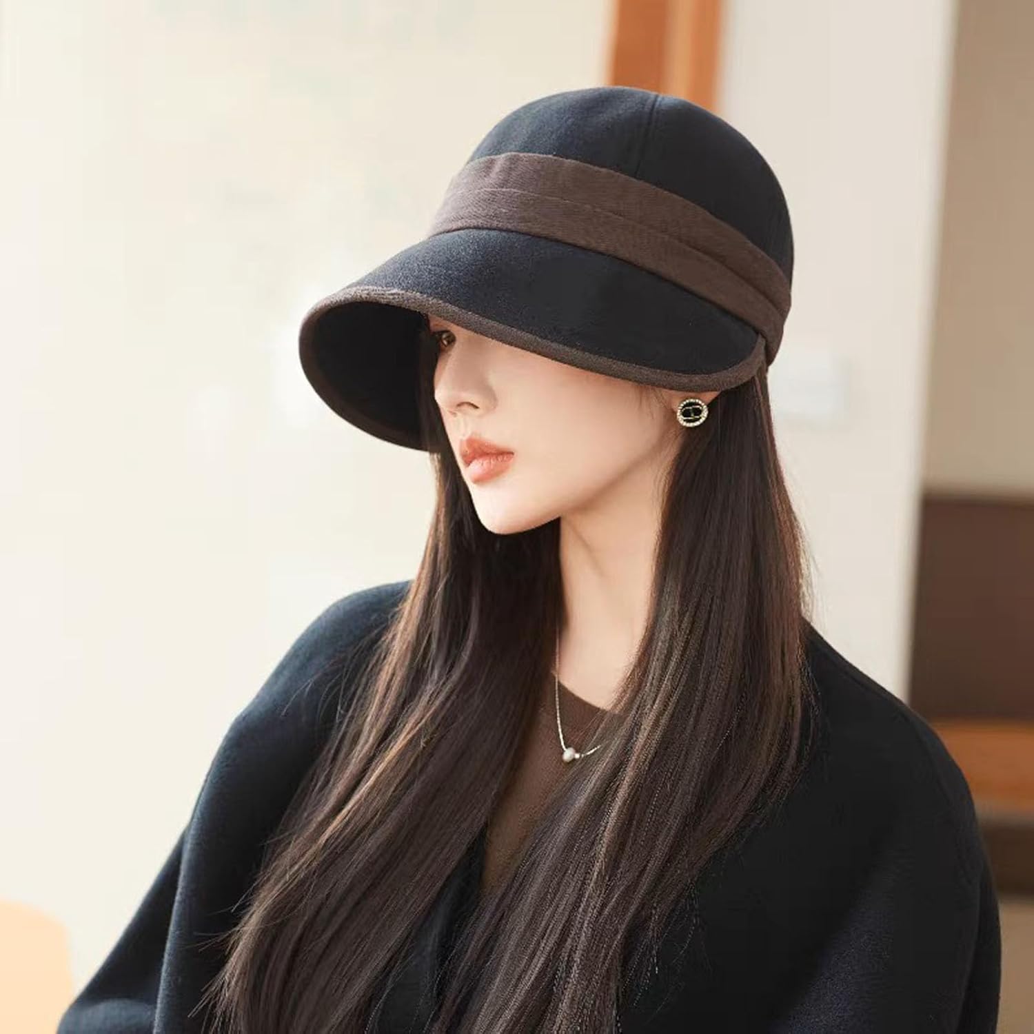 Womens Elegant Wool Hat, Felt Hat, Ponytail Sun Hats for UV Protection, Packable Adjustable Cap, Fall Hats with Brim - Image 4