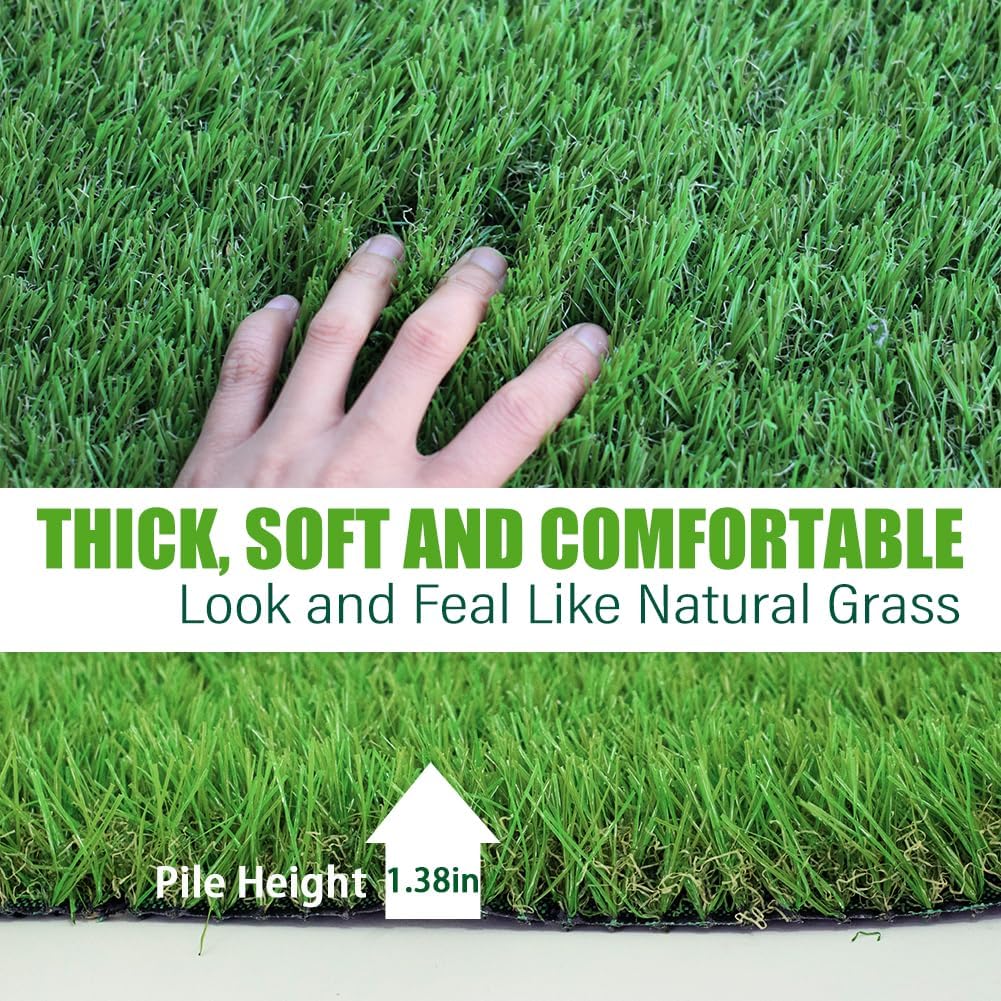 Artificial Grass Turf Outdoor, 3FT x 10FT (30 Square Feet) 1.38" Thick Fake Realistic Pet Grass Rug Synthetic Lawn Carpet, Astroturf Faux Indoor Landscape for Patio, Garden, Yard, Balcony Width: 3 Ft Length: 10 FT
