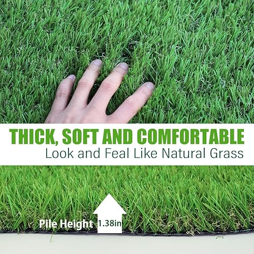 Miniatura 2 de Alfombra de césped artificial para exteriores, 5 x 8 pies (40 pies cuadrados) de 1.38 pulgadas, alfombra de césped sintético realista, 1.378 in de