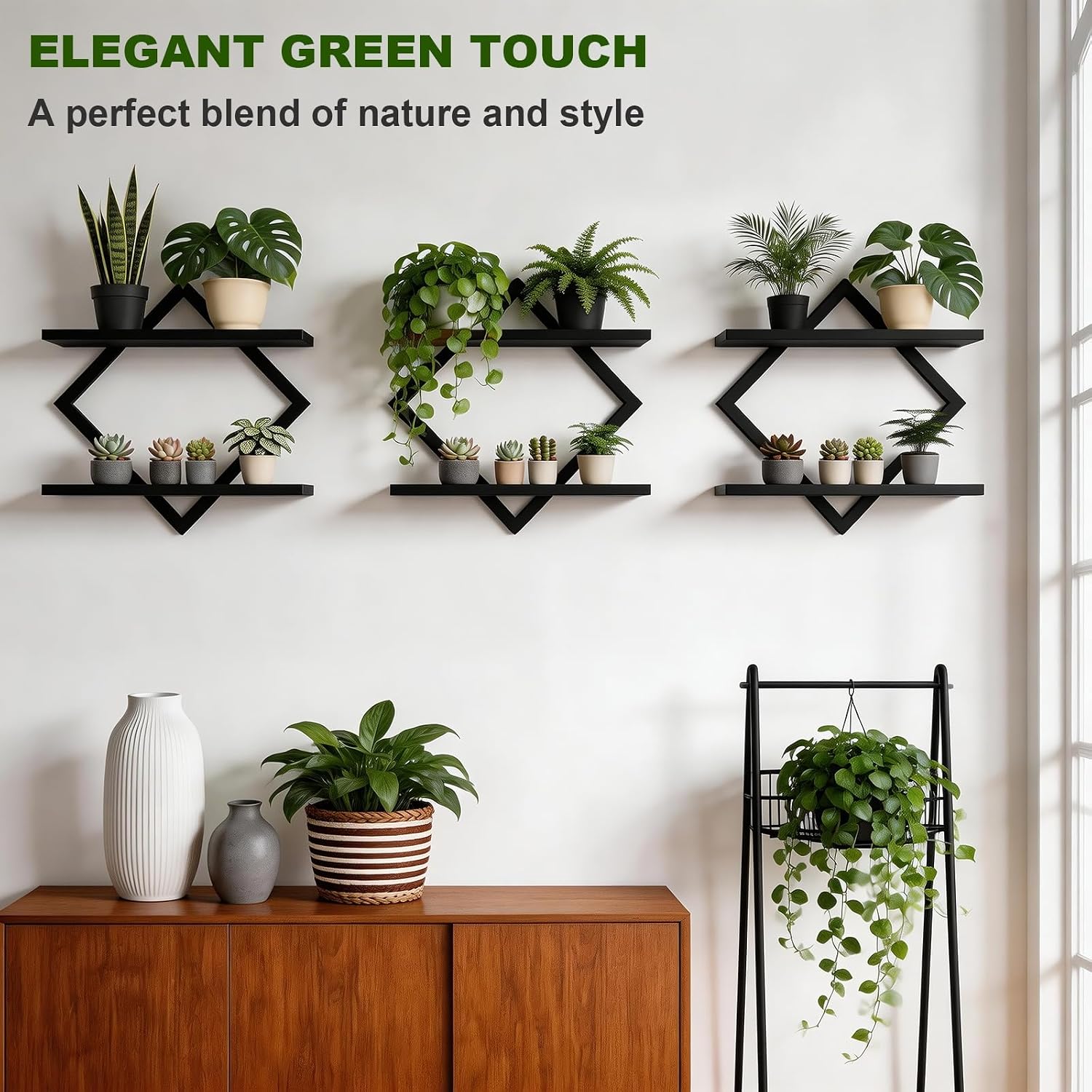 Set of 3 Wall Plant Holder Wall Planters for Indoor Plants Window Plant Shelves Plant Stand Indoor Floating Wall Shelves for Plant Hanger Indoor for Plants, Books, Photos wall Decor (Black)