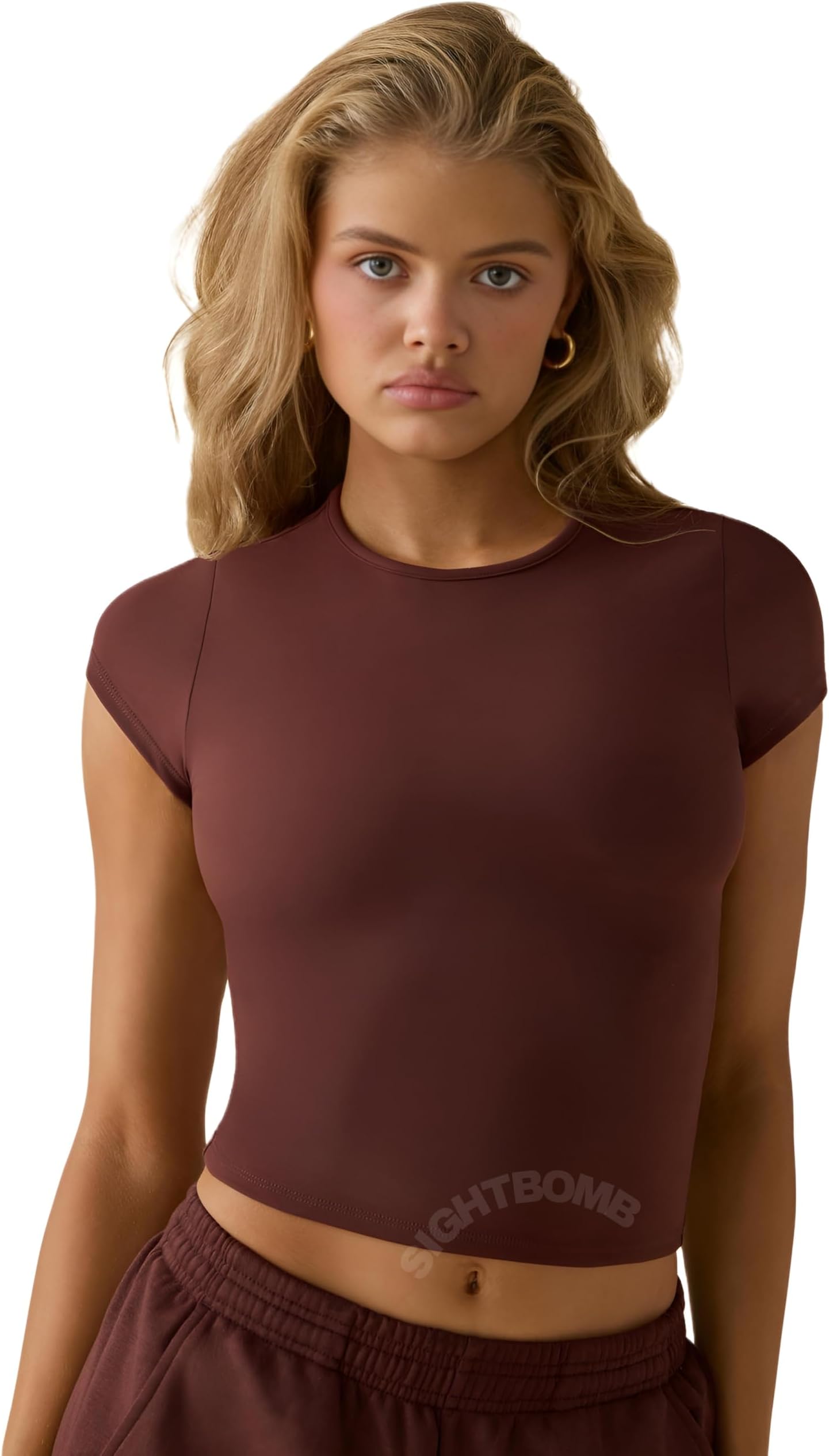 SIGHTBOMB Round Neck Short Sleeve Ultra Soft Front Support Cuddle TEE Microfiber Soft TOP for Women