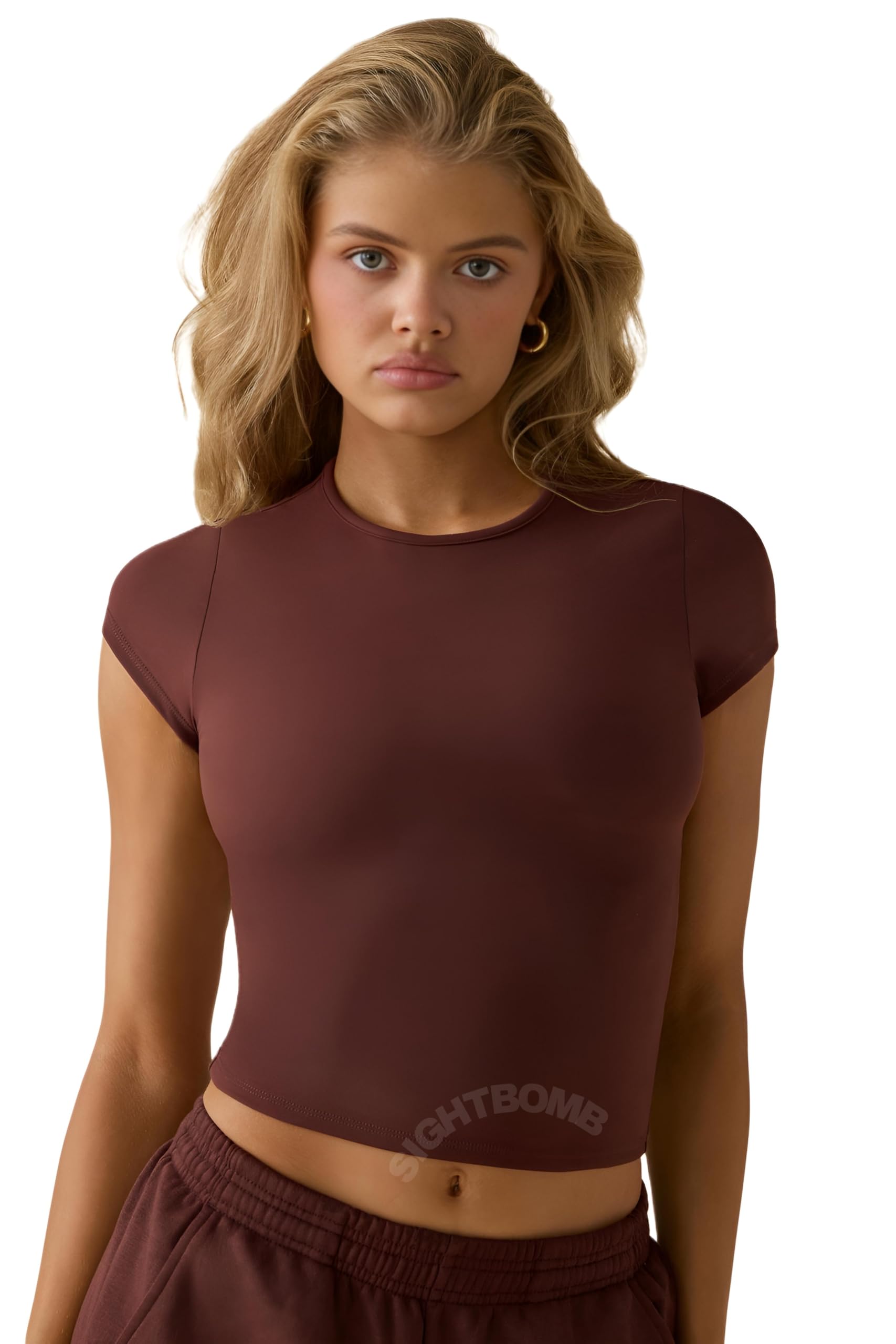 SIGHTBOMB Round Neck Short Sleeve Ultra Soft Front Support Cuddle TEE Microfiber Soft TOP for Women