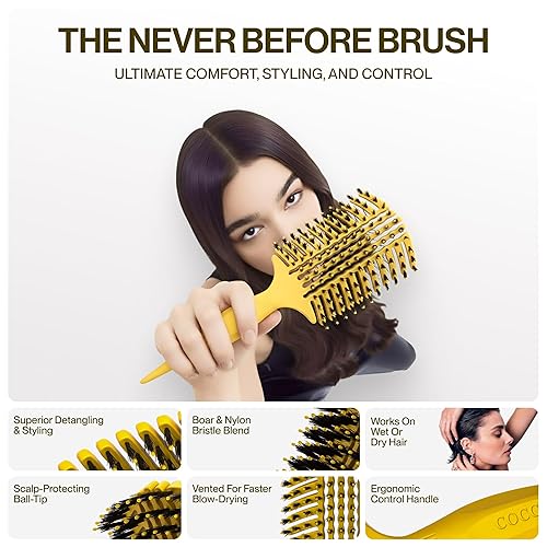 Miniatura 4 de COCCO Aura Vent - Cepillo de jabalí  Diseño ventilado de doble curva para un secado más rápido, desenredar y brillar sin esfuerzo, jabalí + cerdas