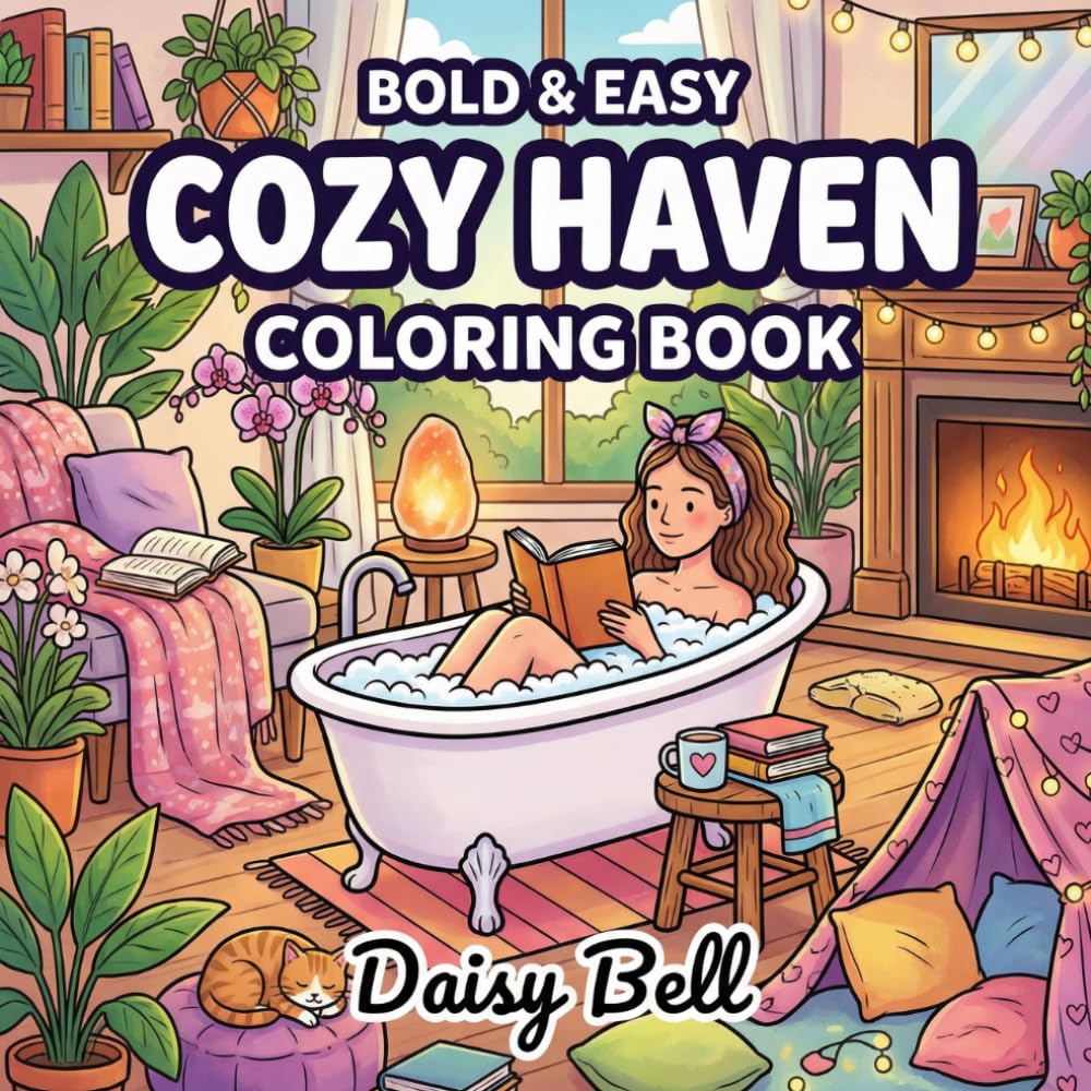 Cozy Haven: Relaxing Self Care And Mindfulness Coloring Book For Adults And Teens Featuring Easy Aesthetic Designs For Daily Stress Relief And Calm