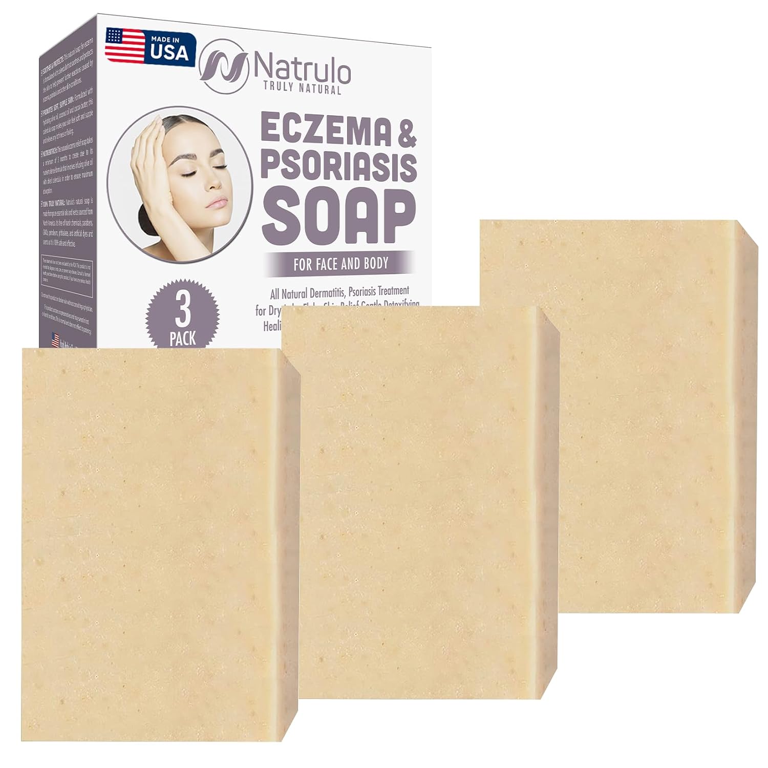 Natrulo Eczema Soap Bar for Face and Body – All Natural Dermatitis, Psoriasis Treatment for Dry Itchy Flaky Skin Relief – Gentle Detoxifying, Healing, Anti-Itch, Cleansing Skin Care Remedy – Made in USA