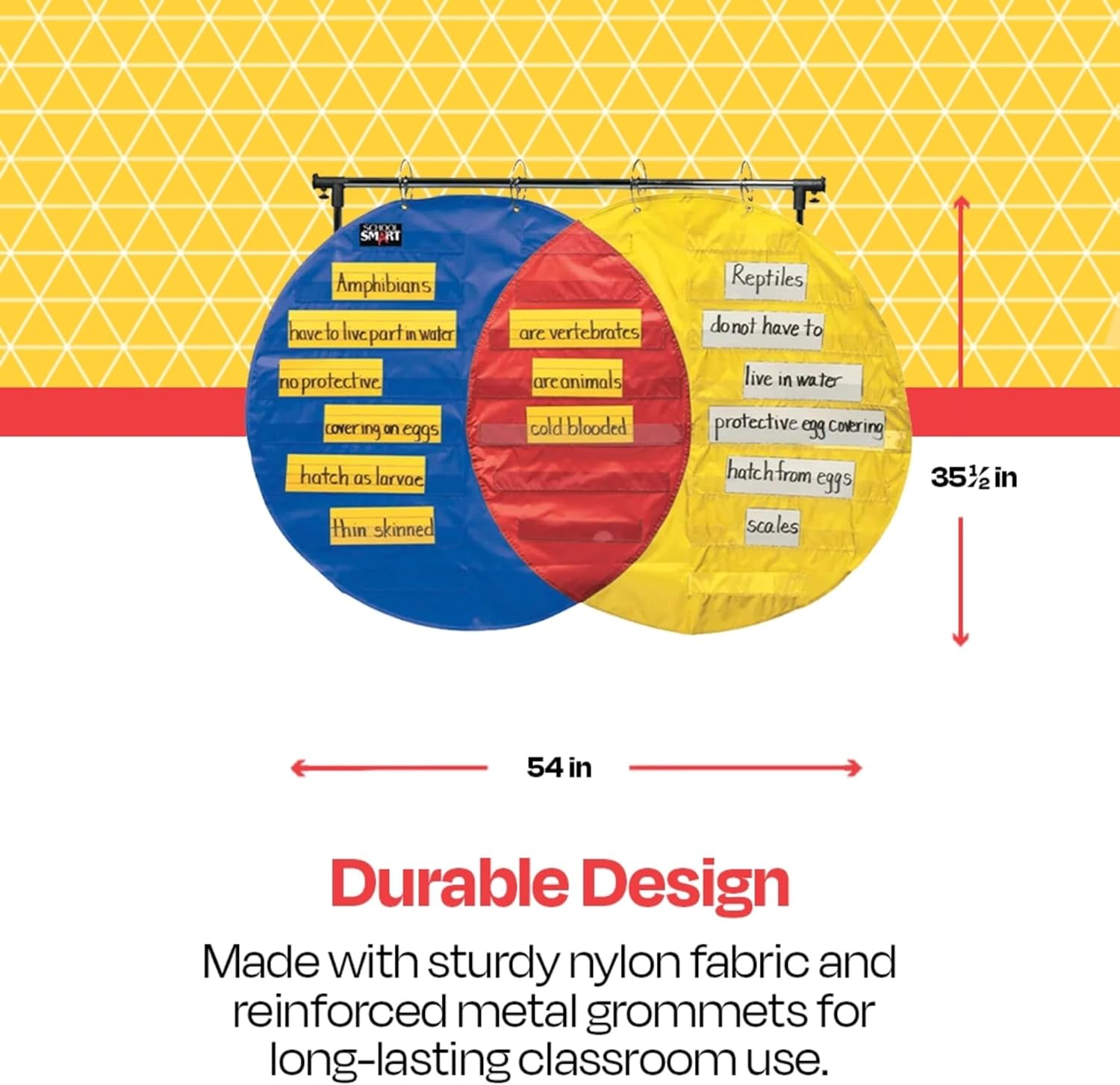 School Smart Venn Diagram Pocket Chart with 3 Circles, 23 Pockets, 35-1/2 x 54 Inches