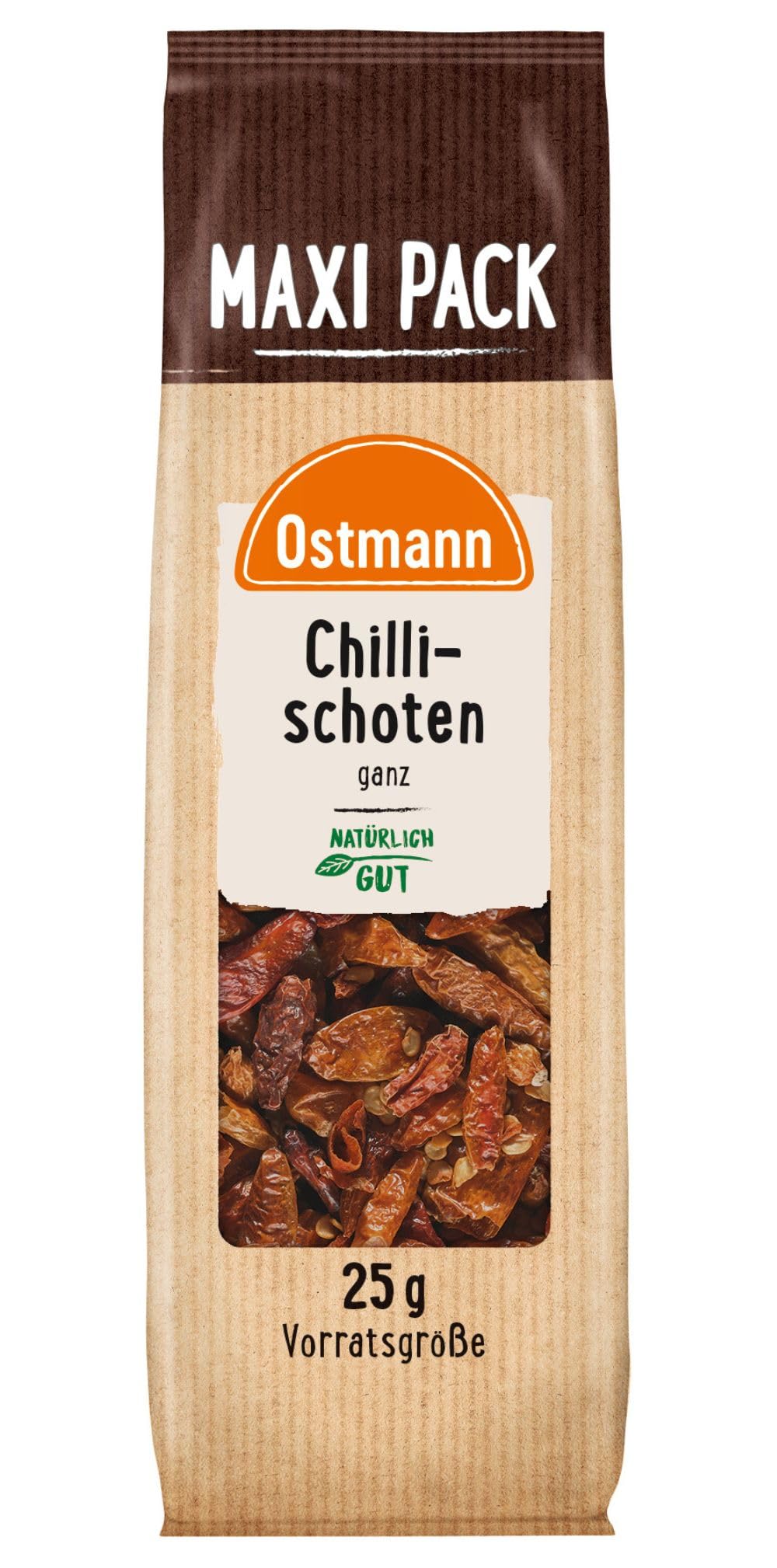 Ostmann Gewürze - Chilischoten ganz | Ungemahlene Chilis für scharfe Saucen und Eintöpfe | 25 g im Vorteilsbeutel