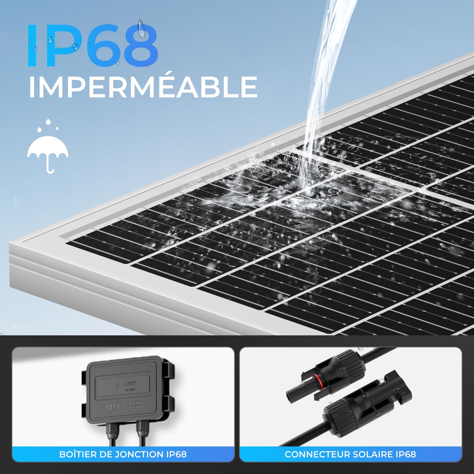 Kit Panneau Solaire 200 W 12V (2x100W) N-Type 18BB 25% IP68, Régulateur PWM 30A, pour Camping-Car, Van, Bateau, Système Solaire Hors Réseau