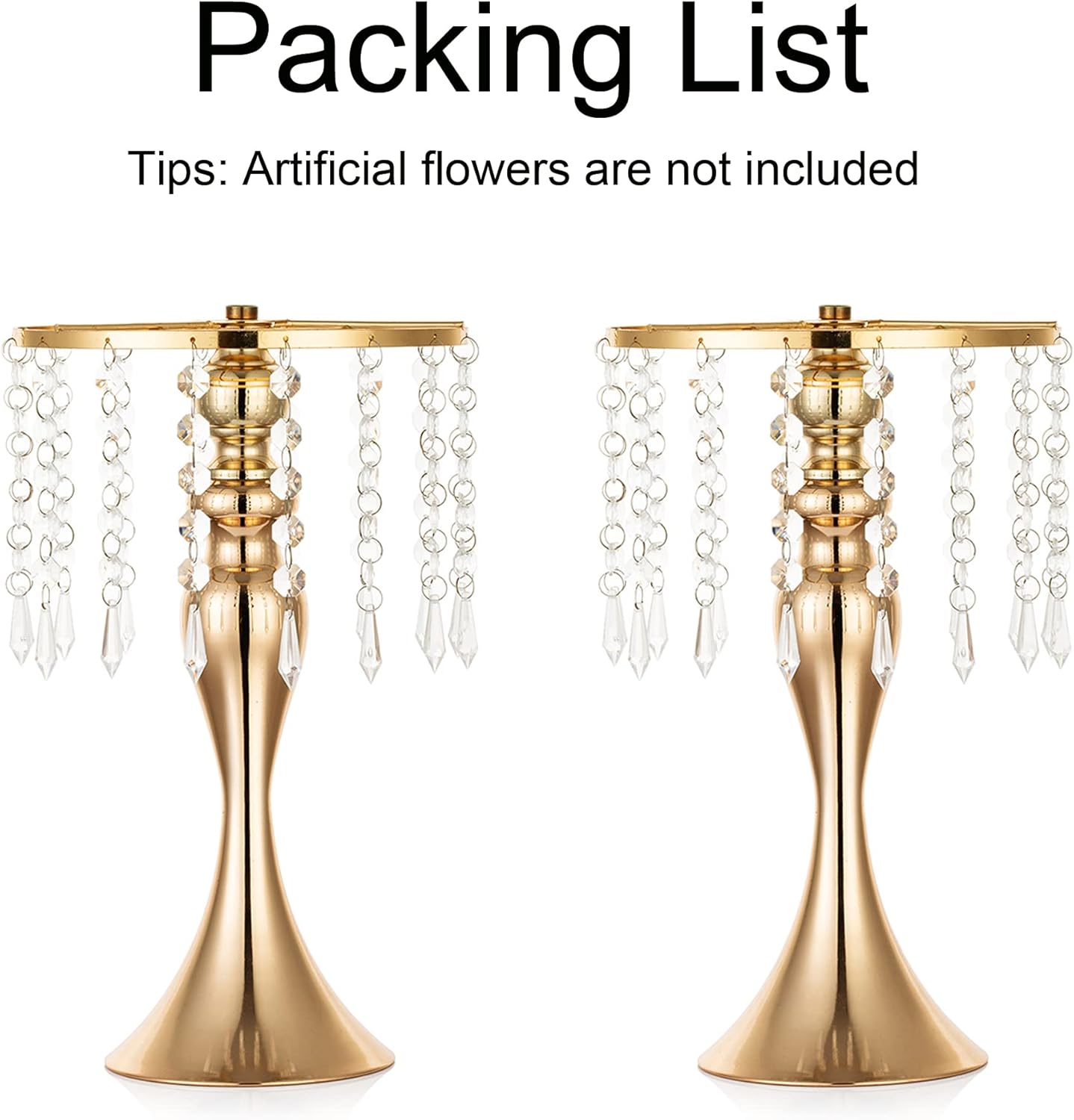 2 Pcs Gold Vases for Centerpieces, 13.8in Crystal Flower Arrangement Stand, Wedding Centerpieces for Tables, Tall Metal Flower Vase Holders for Wedding, Event, Reception, Birthday, Home Decor