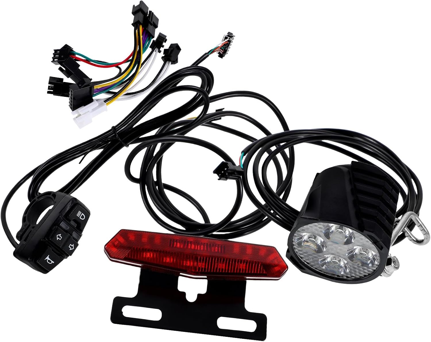 Zerodeko LED Electric Bike Tail Light Kit with Turn Signal and Horn Switch Button, Front and Rear Waterproof Cycling Light Assembly for E-Bikes and Scooters, Handlebar Control Compatible