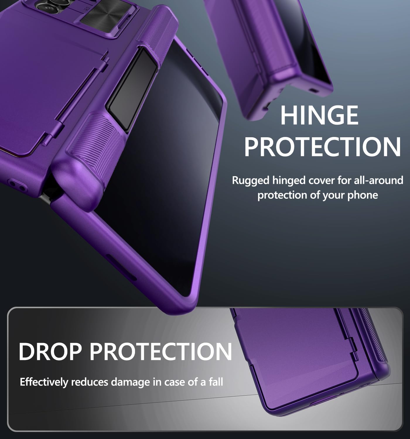 GBEE for Galaxy Z Fold 5 Case with Card Holder & Kickstand & Hinge Protection & Slide Camera Protection, Built-in Screen Protector, Full-Body Protective Phone Case for Samsung Z Fold5, Dark Purple