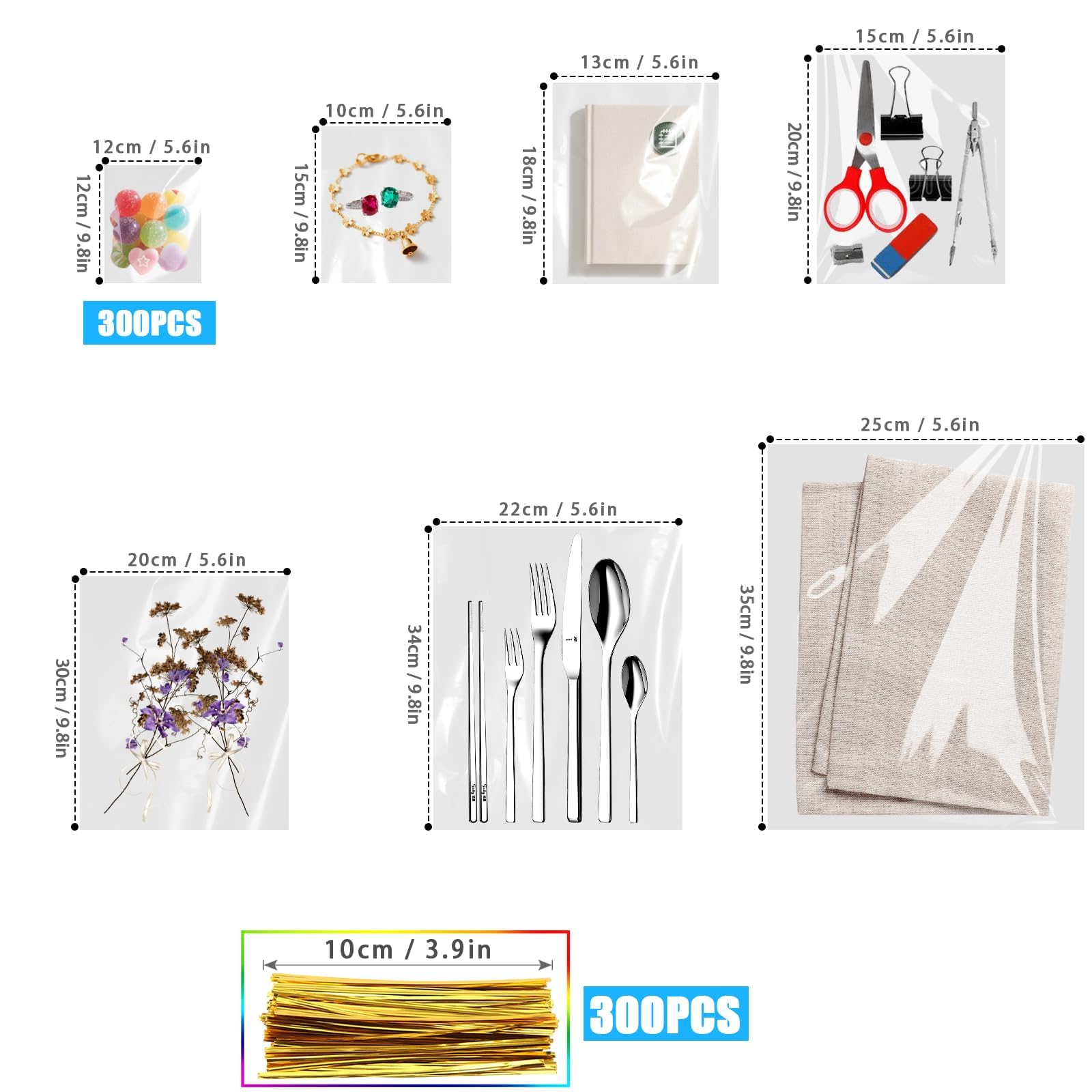 100 Sacchetti Cellophane 10x10 Cm - Autoadesivi, Trasparenti Con B 476143