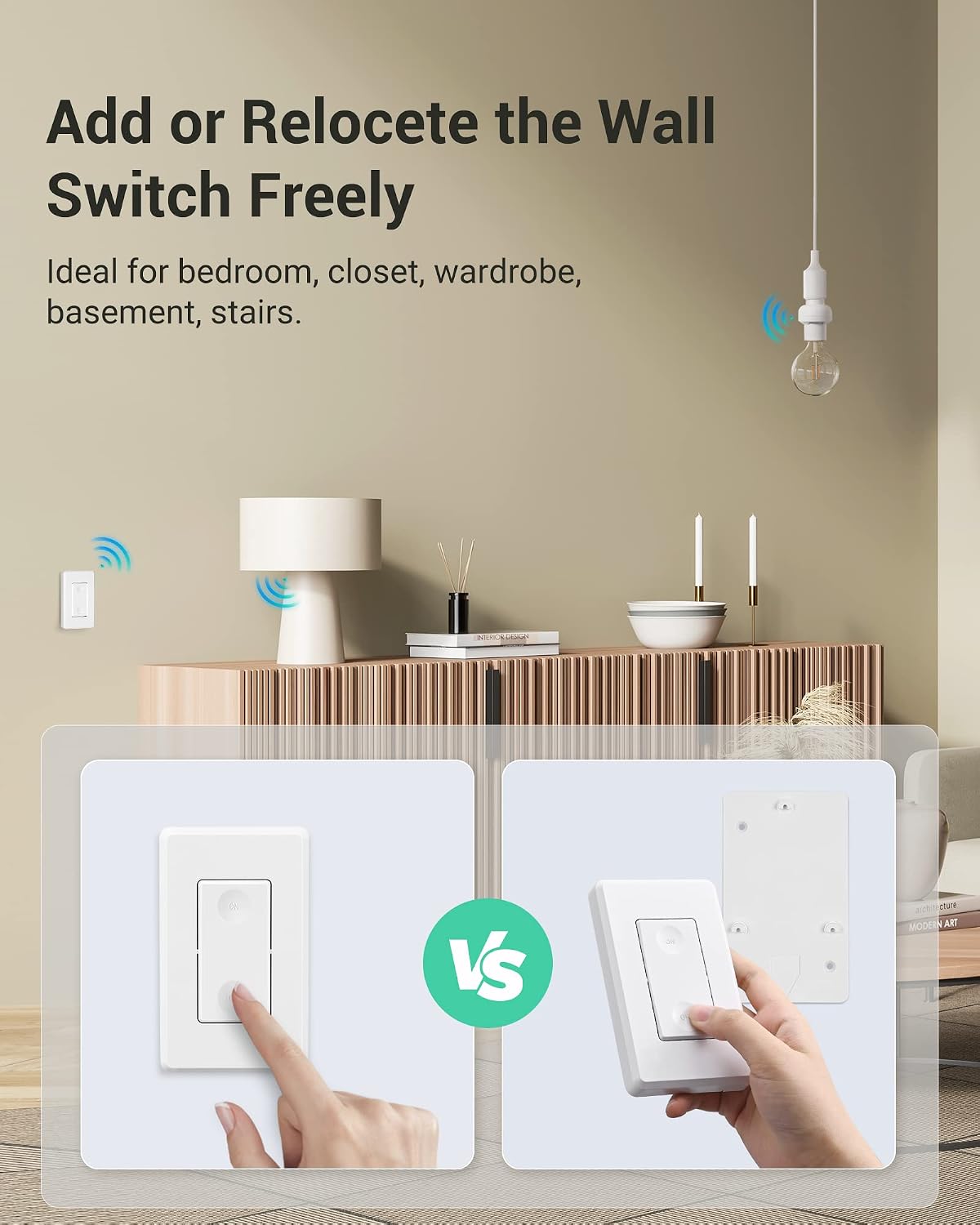DEWENWILS Remote Control Light Bulb Socket, Wireless Light Switch for Pull Chain Light Fixture, Remote Light Socket E26 E27 Bulb Base, No Wiring, ETL Listed(1 Wall Mounted Switch+2 Socket)