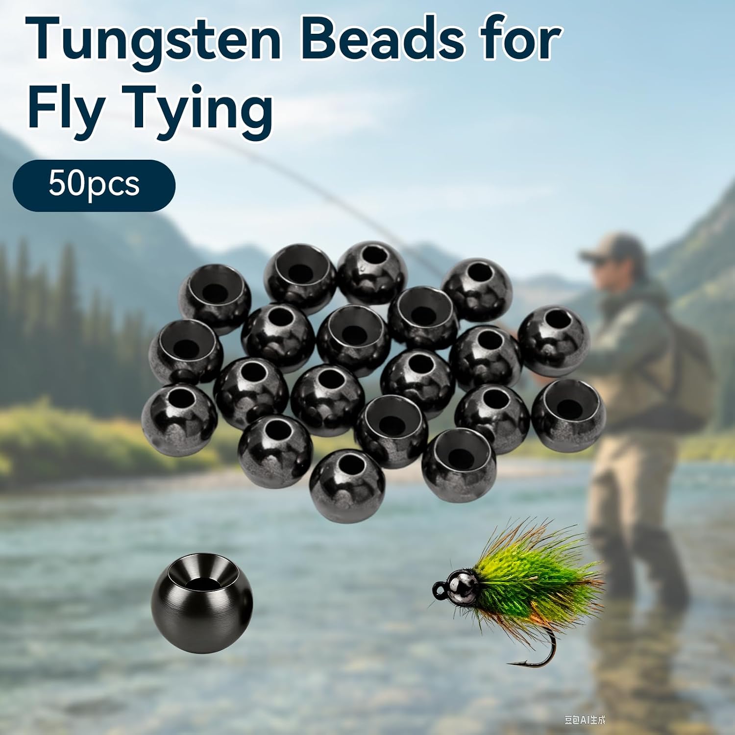 50pcs Tungsten Beads for Fly Tying – 13 Sizes & 3 Colors, Tungsten Beads for Sinking Faster, Fly Tying Beads for Nymph,Wooly Buggers, DIY Lure Making