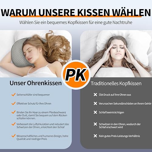 Babyezz Coussin pour trous d'oreille pour les personnes dormant sur le côté avec trou d'oreille pour CNH et maux d'oreille, otite, points de pression, rembourrage en coton et polyester, lavable et - 5