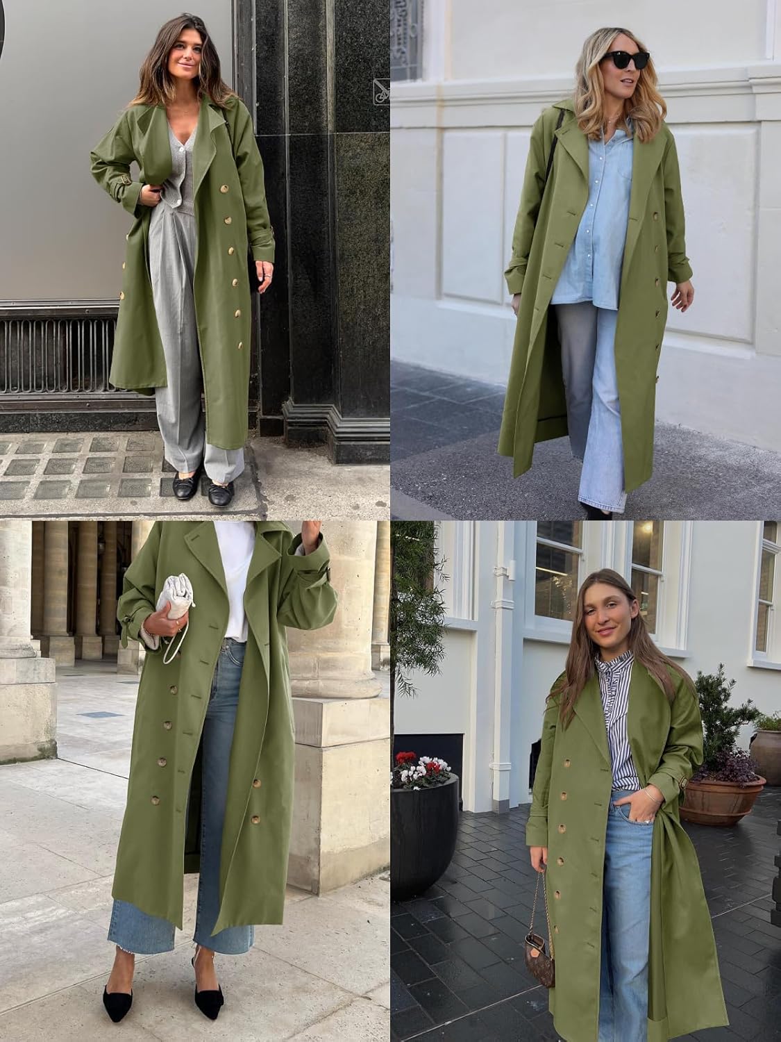 Tankaneo Womens Long Trench Coat Oversized Double Breasted Windproof Classic Lapel Casual Fall Overcoat - Image 3