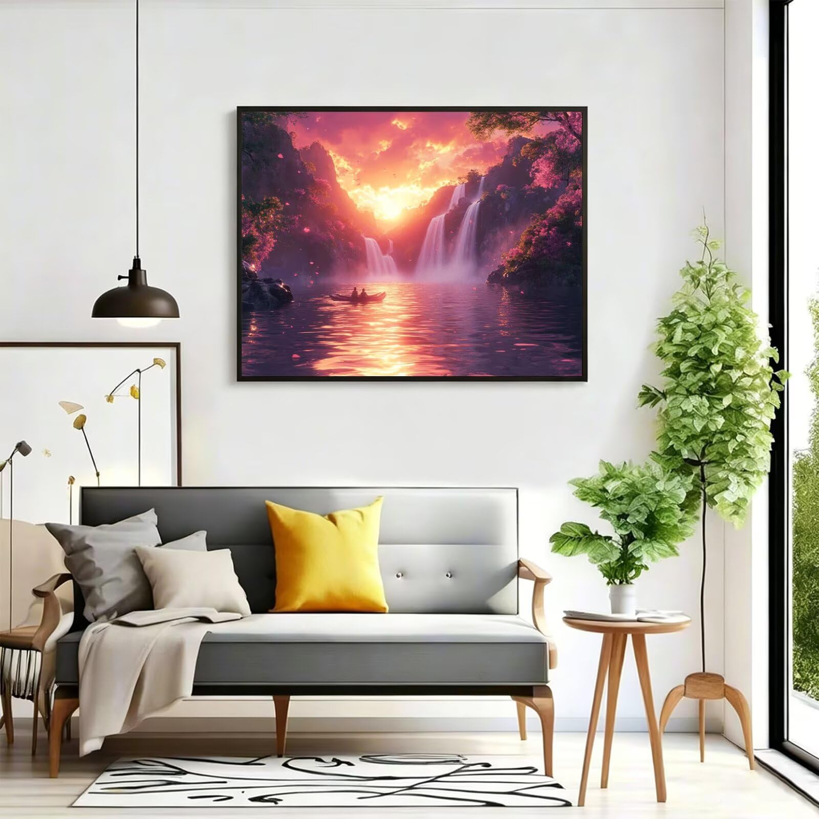 Pintar por Numeros Cascada Pinturas Acrilicas Atardecer Pintura por Numeros Lienzos para Pintar, Pintura Acrilica Manualidades, Decoración para Hogar, Regalos Cumpleaños, 90x120cm Sin Marco, q-718