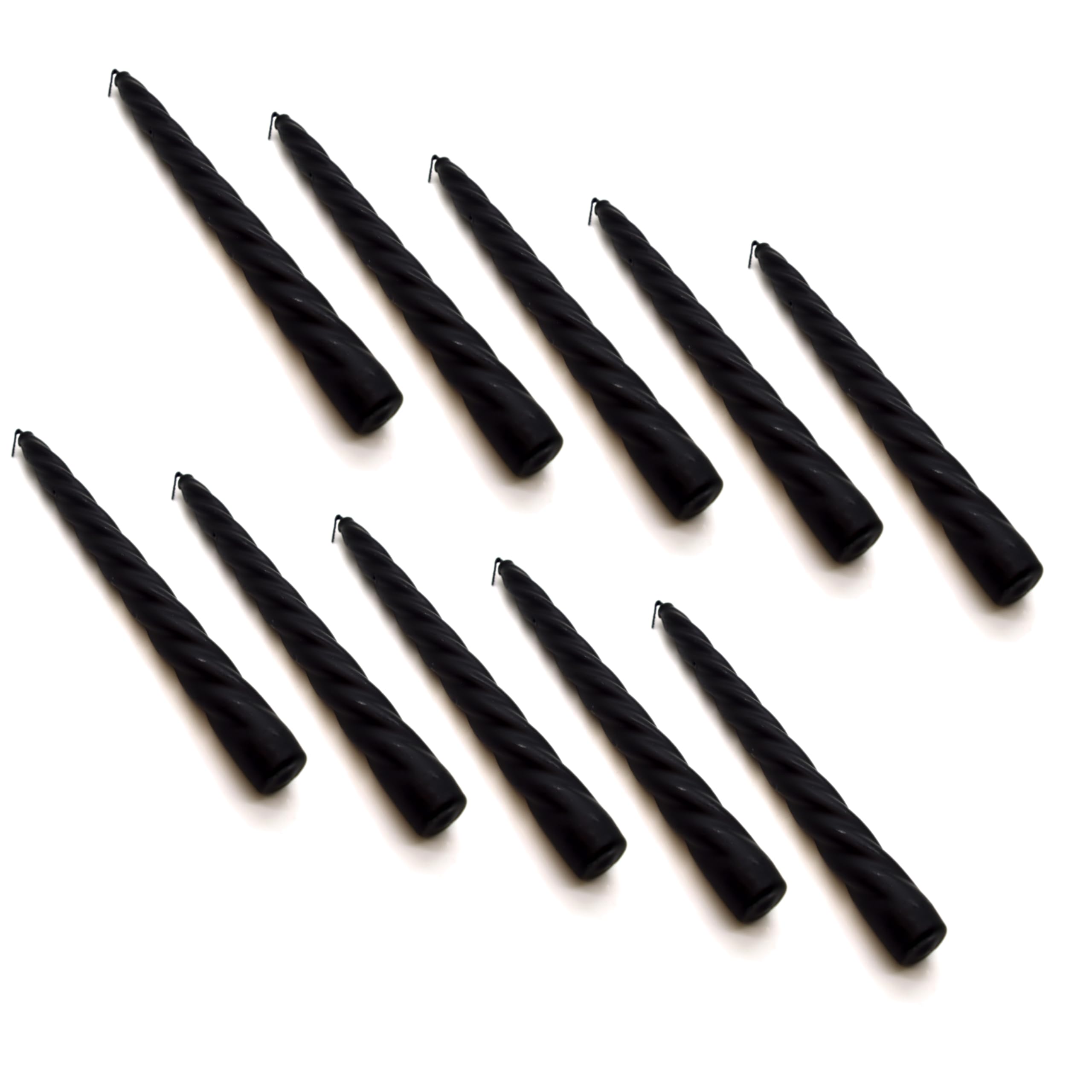 Soladirect Black Tapered Dinner Candles, Table Spiral Candles, Pack Of 10, Decorative Household Candles, Unscented, Natural Vegan Wax, Clean Burn, 7 Hours Burning Time, 23 Cm / 9" Long (Black)