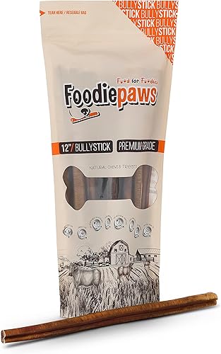 FOODIEPAWS All Natural - Palitos de matón jumbo de 12 pulgadas sin olor empaquetados en Estados Unidos para perros medianos y grandes 100 carne de