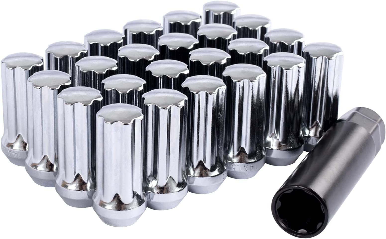 DCVAMOUS 24 PC 14x1.5 Lug Nuts Chrome 7-Spline Compatible with Chevy GMC Aftermarket Wheels - M14x1.5 Closed End Lugnuts 2" Tall Cone Seat with Key for Sierra Silverado 1500 Suburban Yukon Escalade