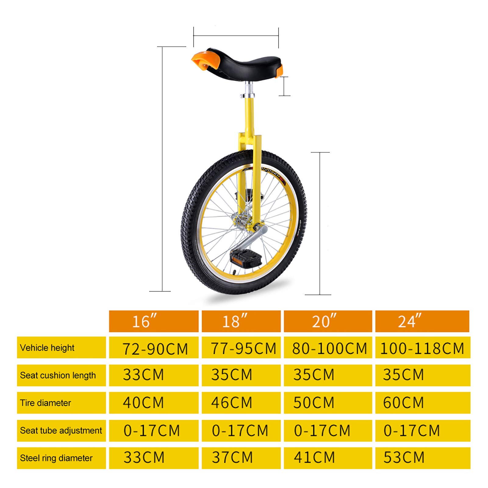 QWEASDF Monociclo, Monocicli, 16", 18", 20", Monociclo, Una Ruota Bici, a Perfetta Tenuta di butile Pneumatico Ruota Bicicletta Sport Fitness Exercise Salute,Rosa,20″