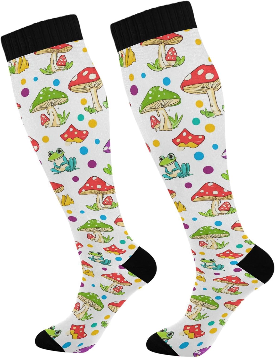 Wusikd Frogs Mushrooms Compression Socks for Women and Men Circulation Long Socks for Athletic Running 1