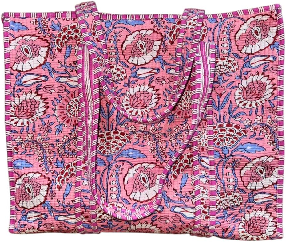 Handcrafted Quilted Cotton Tote Bag 18x18 – Handmade Eco-Friendly Cotton Shoulder Bag for Women, Large Multipurpose Shopping & Travel Tote