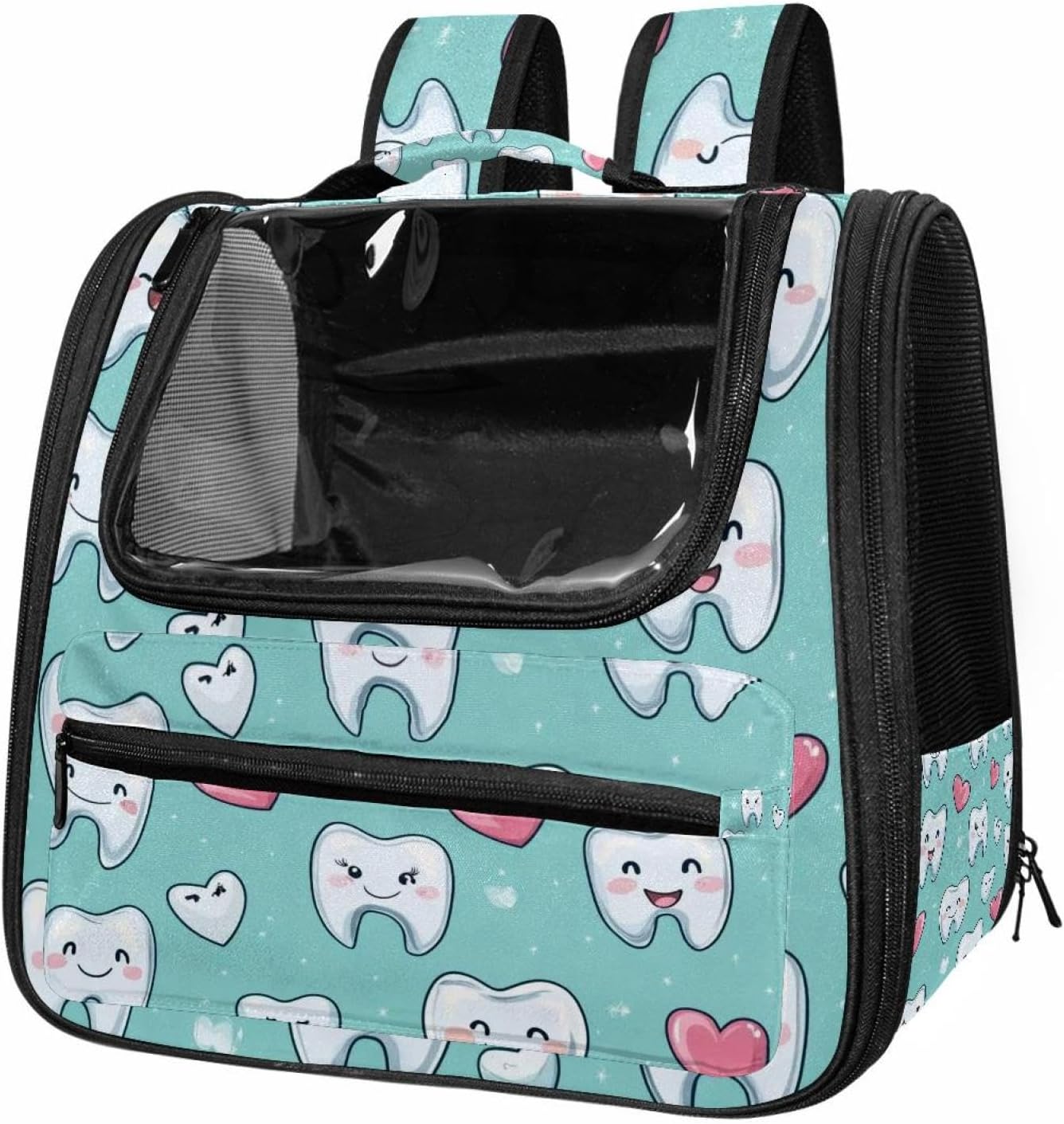 Portable Travel pet Backpack Carrier Hamster Bag Small Dog cat Carrier Breathable Hang Bag, Cute Teeth